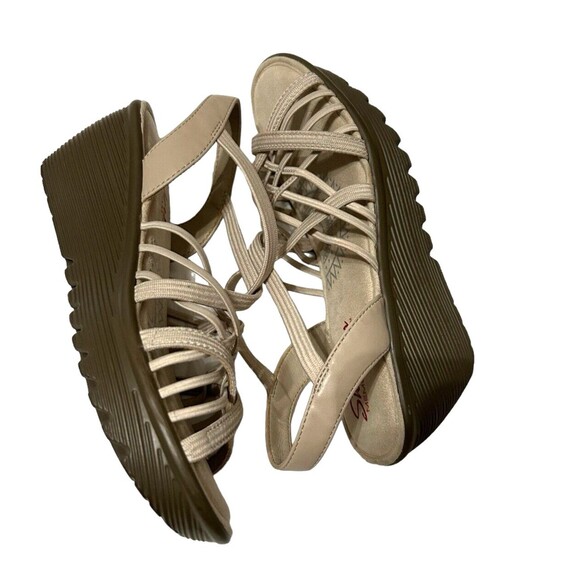 Skechers Memory Foam Multi Gore Sling Back Wedge Strappy Beige Sandals Sz 7.5? - Picture 6 of 16